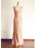 Rose Gold Ruched Sequin V Back Bridesmaid Dress